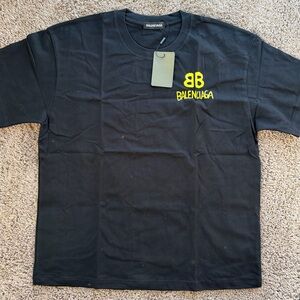 Black Short-Sleeve Tee with Neon Yellow Logo